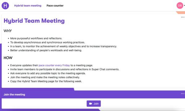 Purple text on a white background, one live widget